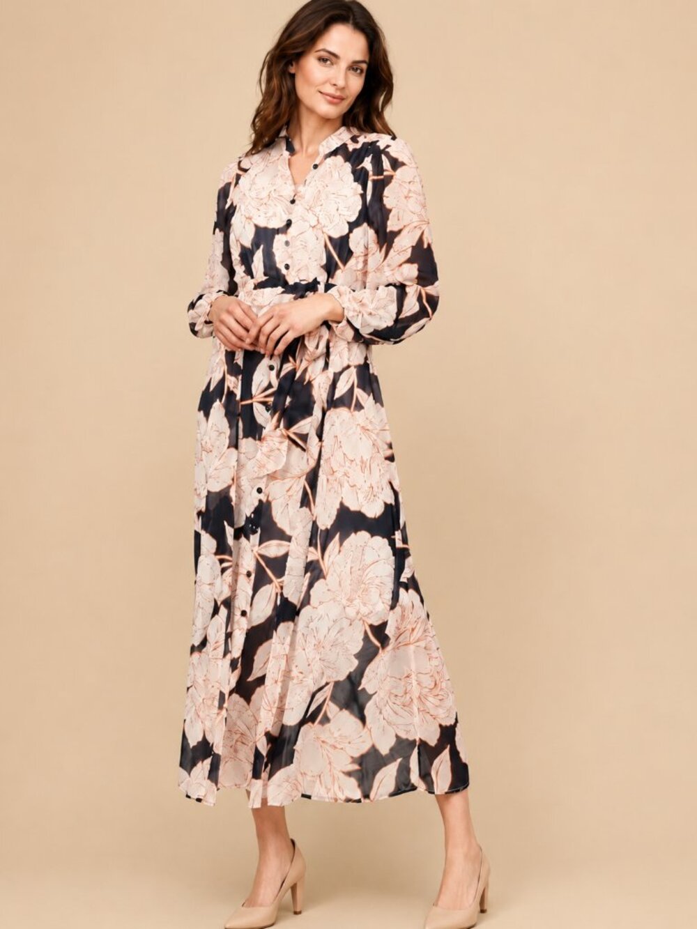 Nina Leonard Chiffon Navy, White and Orange Maxi Dress Size XL
